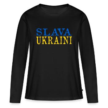 Ukraine Flagge Slava Ukraine - Frauen Premium Bio Langarmshirt - Schwarz - Vorne - Julia (174cm)