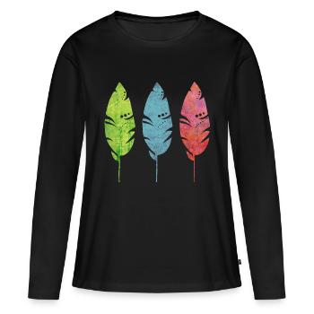 Trois plumes tendres - T-shirt manches longues Premium bio Femme - noir - Devant - Julia (174cm)