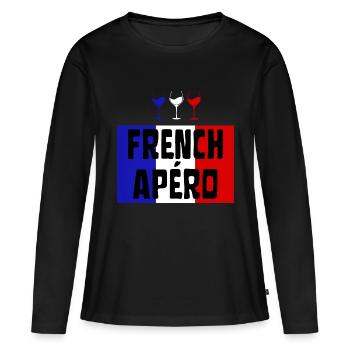 FRENCH APÉRO Vin Français bleu blanc et rouge - T-shirt manches longues Premium bio Femme - noir - Devant - Julia (174cm)