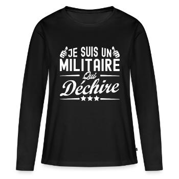 militaire qui déchire / humour militaire - T-shirt manches longues Premium bio Femme - noir - Devant - Julia (174cm)