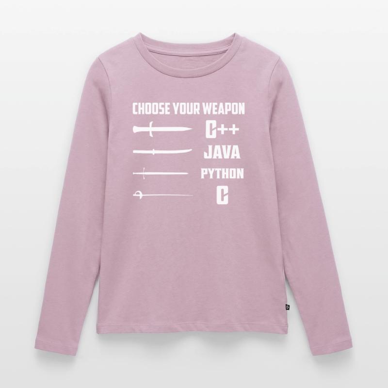 Choose Your Weapon C++, Java, Python, C Coding Pro Frauen Premium Bio Langarmshirt