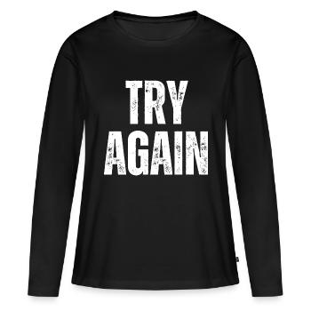 Réessayez Funny Gaming Gamer Citation - T-shirt manches longues Premium bio Femme - noir - Devant - Julia (174cm)