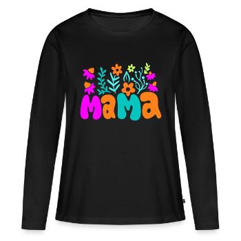 Muttertag Retro Mama Blumen - Frauen Premium Bio Langarmshirt - Schwarz - Vorne - Julia (174cm)