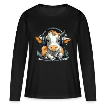 Milly la vache audiophile - T-shirt manches longues Premium bio Femme - noir - Devant - Julia (174cm)