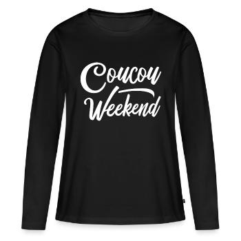 Coucou weekend - T-shirt manches longues Premium bio Femme - noir - Devant - Julia (174cm)