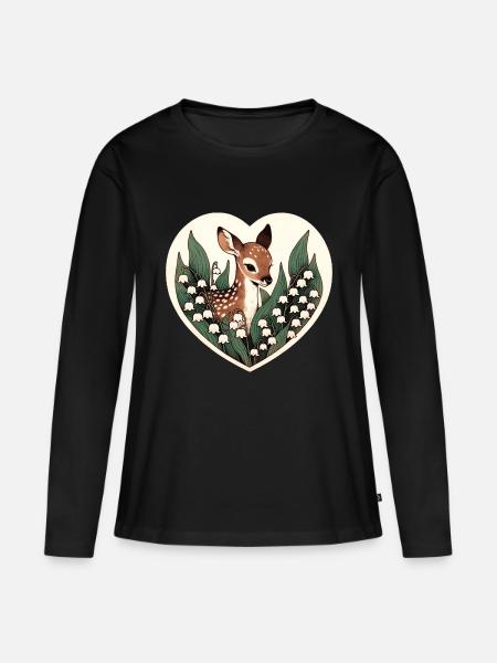 Maiglöckchen-Rehkitz - Frauen Premium Bio Langarmshirt - Schwarz