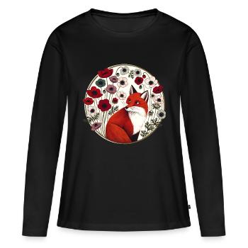 Renard roux rétro - T-shirt manches longues Premium bio Femme - noir - Devant - Julia (174cm)