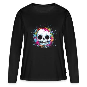 Skull - Frauen Premium Bio Langarmshirt - Schwarz - Vorne - Julia (174cm)