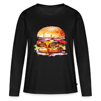 burger - T-shirt manches longues Premium bio Femme - noir - Devant - Julia (174cm)