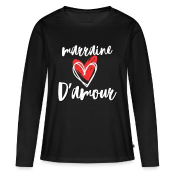 Marraine d'amour Idée cadeau pour Baptême ou Noël - T-shirt manches longues Premium bio Femme - noir - Devant - Julia (174cm)