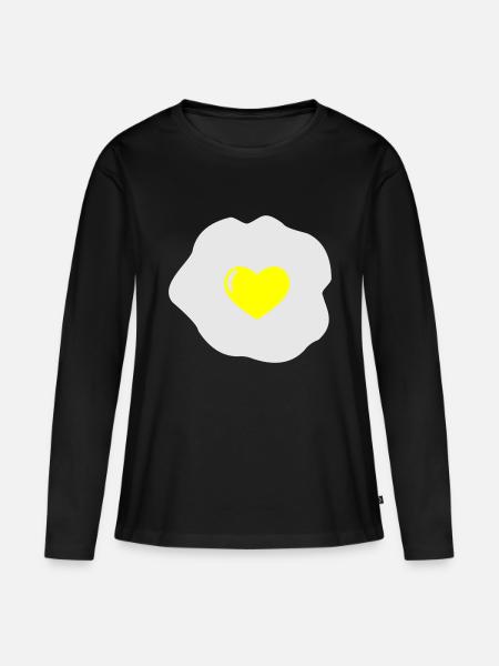 Spiegelei Herz - Frauen Premium Bio Langarmshirt - Schwarz