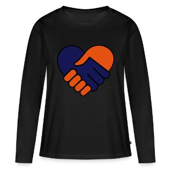 Main dans la main coeur orange / rouge bleu - T-shirt manches longues Premium bio Femme - noir - Devant - Julia (174cm)