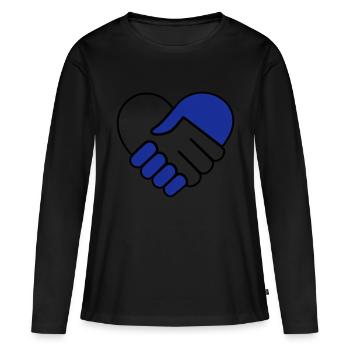 Main dans la main coeur bleu-incolore - T-shirt manches longues Premium bio Femme - noir - Devant - Julia (174cm)