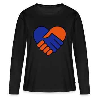 Main dans la main coeur bleu rouge - T-shirt manches longues Premium bio Femme - noir - Devant - Julia (174cm)