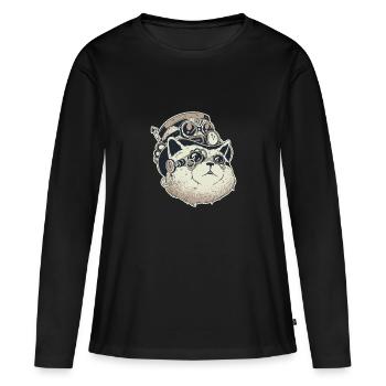 steampunk Cat - T-shirt manches longues Premium bio Femme - noir - Devant - Julia (174cm)