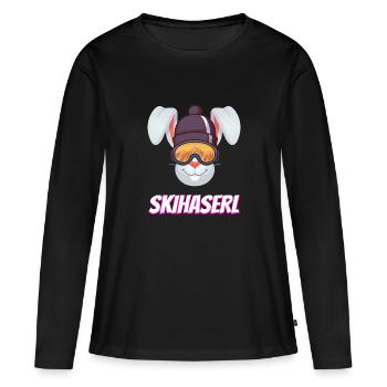 Skihaserl Skisaison Hase mit Skibrille und Mütze - Frauen Premium Bio Langarmshirt - Schwarz - Vorne - Julia (174cm)