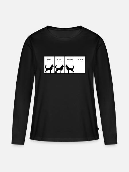 Hund Sitz Platz Komm Bleib Geschenkidee - Frauen Premium Bio Langarmshirt - Schwarz