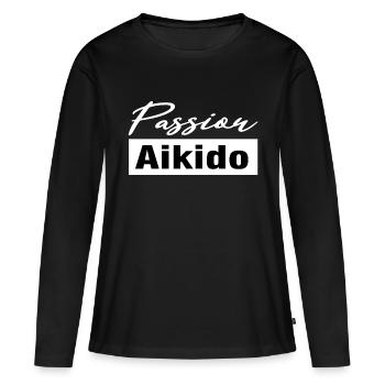 Passion aïkido - T-shirt manches longues Premium bio Femme - noir - Devant - Julia (174cm)