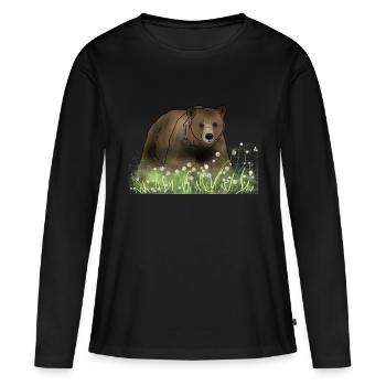 Ours dans la prairie de fleurs - T-shirt manches longues Premium bio Femme - noir - Devant - Julia (174cm)