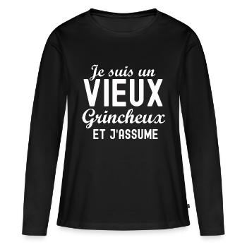 je suis un vieux grincheux et j'assume - T-shirt manches longues Premium bio Femme - noir - Devant - Julia (174cm)
