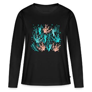 sous l’eau Plantes Motifs - T-shirt manches longues Premium bio Femme - noir - Devant - Julia (174cm)