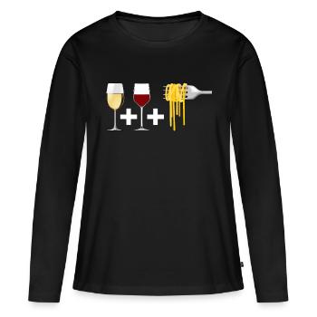 Vin rouge et Vin blanc et Pâtes - T-shirt manches longues Premium bio Femme - noir - Devant - Julia (174cm)