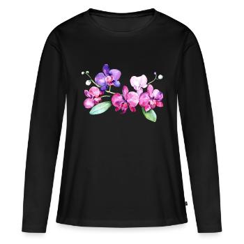 Belles orchidées tropicales fleurs tropicales - T-shirt manches longues Premium bio Femme - noir - Devant - Julia (174cm)