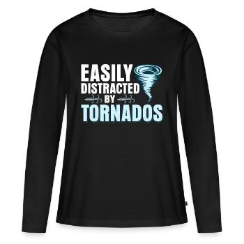 Facilement distrait par les tornades météo météo - T-shirt manches longues Premium bio Femme - noir - Devant - Julia (174cm)