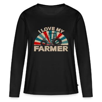 J’aime mon agriculteur - T-shirt manches longues Premium bio Femme - noir - Devant - Julia (174cm)