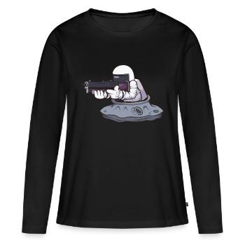 Astronaute avec arme - T-shirt manches longues Premium bio Femme - noir - Devant - Julia (174cm)