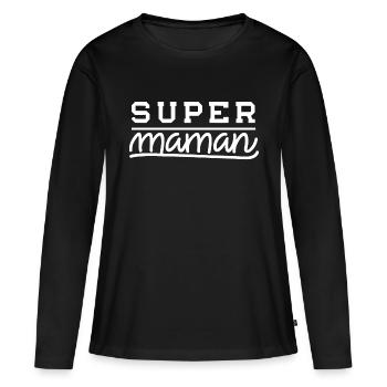 Super maman - T-shirt manches longues Premium bio Femme - noir - Devant - Julia (174cm)