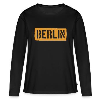 Berlin Slogan - Porte de Brandebourg - Alexanderplatz - T-shirt manches longues Premium bio Femme - noir - Devant - Julia (174cm)
