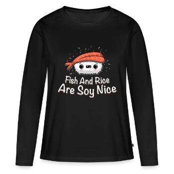 Le poisson et le riz sont du soja NiceLe poisson et le riz sont du soja ni - T-shirt manches longues Premium bio Femme - noir - Devant - Julia (174cm)