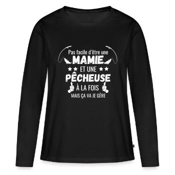 FISHING GRANNIA - Women's Premium Organic Long Sleeve Shirt - black - Front - Julia (174cm)