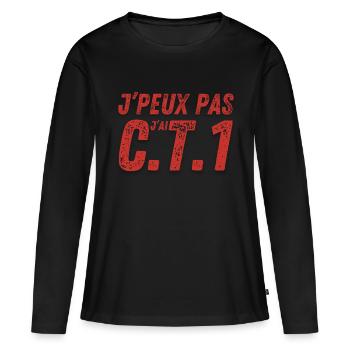"Ich kann nicht, ich habe C.T.1. Sub-Off-Prüfung" - Frauen Premium Bio Langarmshirt - Schwarz - Vorne - Julia (174cm)