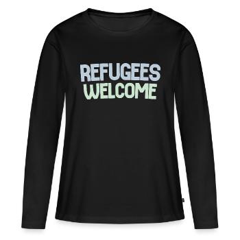 Les réfugiés accueillent rétro - T-shirt manches longues Premium bio Femme - noir - Devant - Julia (174cm)