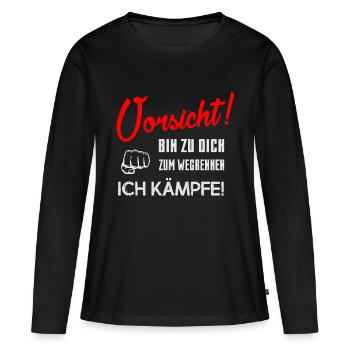 Vorsicht bin zu dick - Frauen Premium Bio Langarmshirt - Schwarz - Vorne - Julia (174cm)