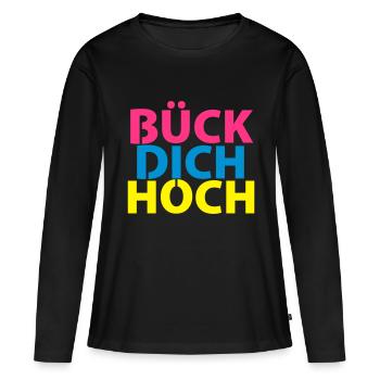 Bück dich hoch! - Frauen Premium Bio Langarmshirt - Schwarz - Vorne - Julia (174cm)