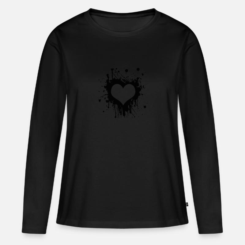Herz schwarz - Frauen Premium Bio Langarmshirt - Schwarz
