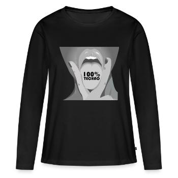 Techno 100% Rave Music Langue 120 BPM Hardstyle - T-shirt manches longues Premium bio Femme - noir - Devant - Julia (174cm)