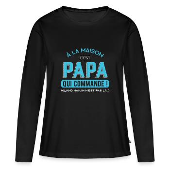 papa qui commande - T-shirt manches longues Premium bio Femme - noir - Devant - Julia (174cm)
