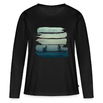 Neblige Landschaft mit Vögeln, Bäumen, Pferden - Frauen Premium Bio Langarmshirt - Schwarz - Vorne - Julia (174cm)