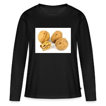 Des noisettes. noix et une noix craquelée - T-shirt manches longues Premium bio Femme - noir - Devant - Julia (174cm)