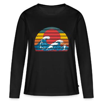 La grande vague au large de Kanagawa retro - T-shirt manches longues Premium bio Femme - noir - Devant - Julia (174cm)