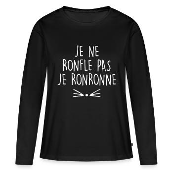 je ne ronfle pas je ronronne - T-shirt manches longues Premium bio Femme - noir - Devant - Julia (174cm)