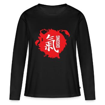 Qigong caractère chinois mais blanc - T-shirt manches longues Premium bio Femme - noir - Devant - Julia (174cm)