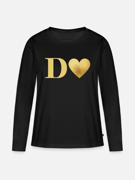 Goldener Herz-Brief - Frauen Premium Bio Langarmshirt - Schwarz