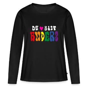VOUS ÊTES DIFFÉRENT (Drapeau arc-en-ciel / LGBTQ) - T-shirt manches longues Premium bio Femme - noir - Devant - Julia (174cm)