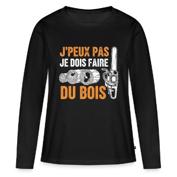 J peux pas je dois faire du bois - T-shirt manches longues Premium bio Femme - noir - Devant - Julia (174cm)