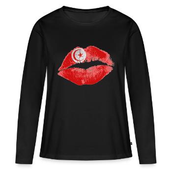 Kiss (Tunisie / Tunisie) - T-shirt manches longues Premium bio Femme - noir - Devant - Julia (174cm)